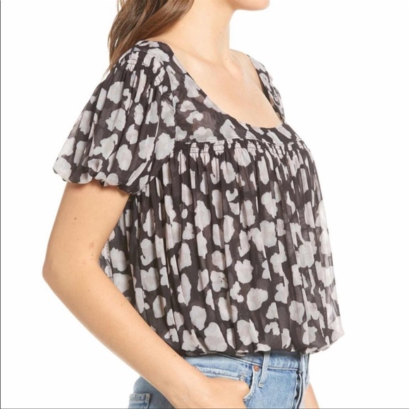 Free People Meg’s leopard print crop top black pink bubble hem mesh size XS - Picture 4 of 12